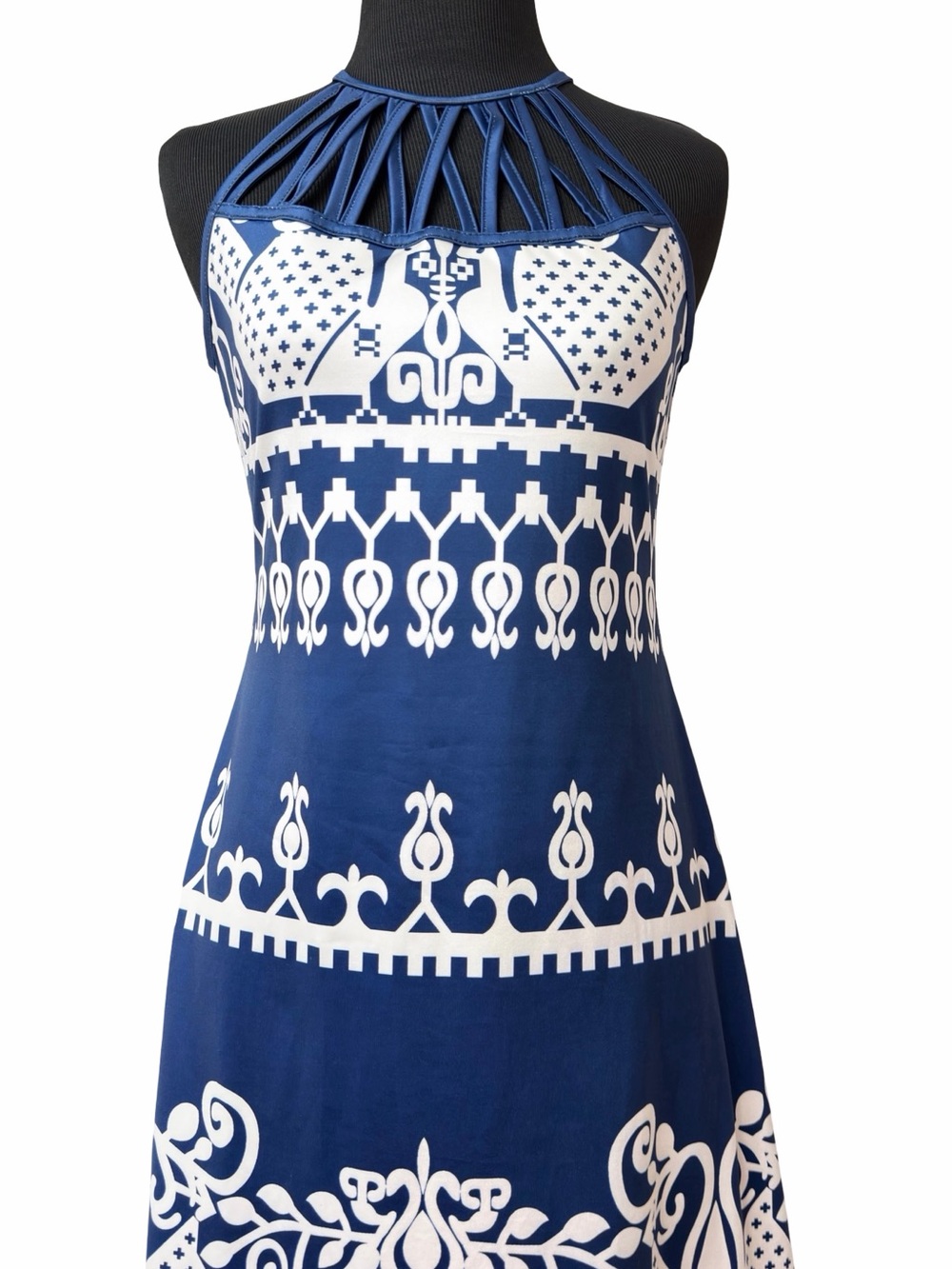 🍀3/$30 Blue and White Printed Mini Dress - Casual Summer Dress - Picture 2 of 7